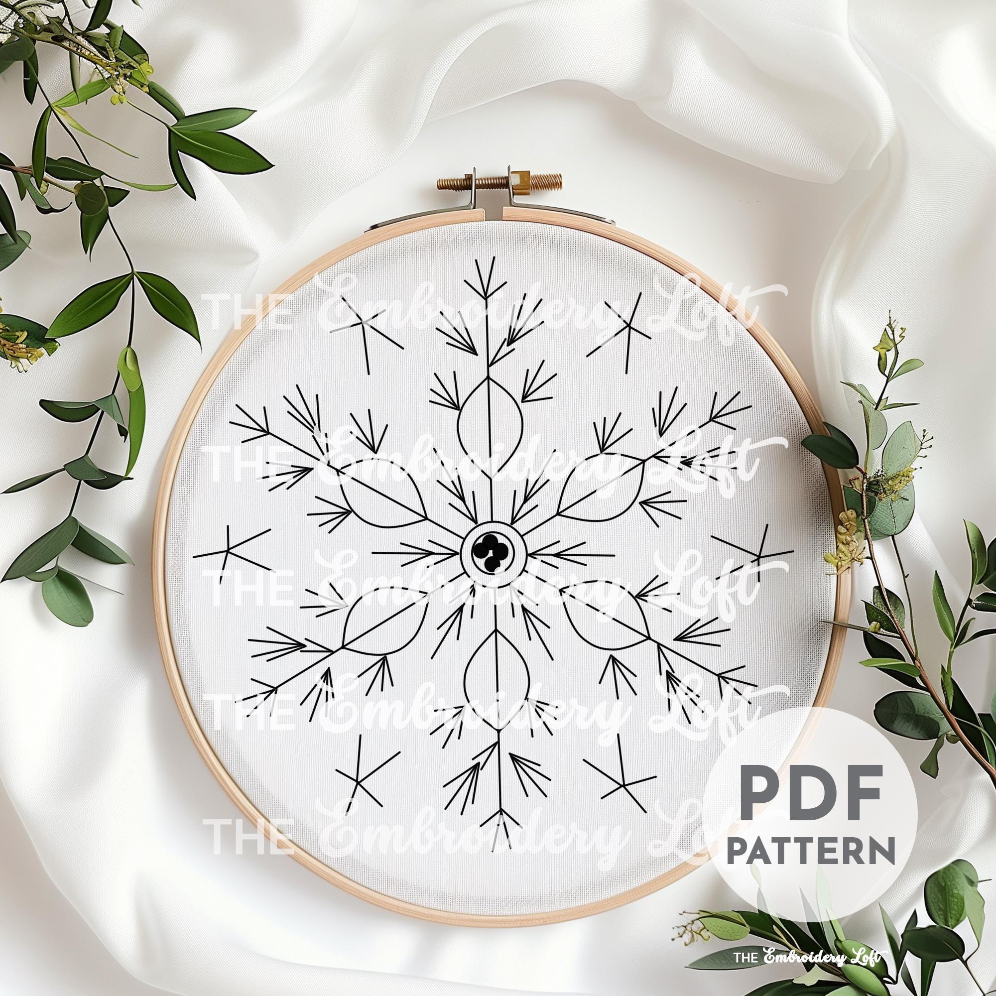 Set of 4 Gold and White Snowflake Hand Embroidery Patterns, Christmas Embroidery Pattern, Snowflake Design, Hand Embroidery Pattern PDF