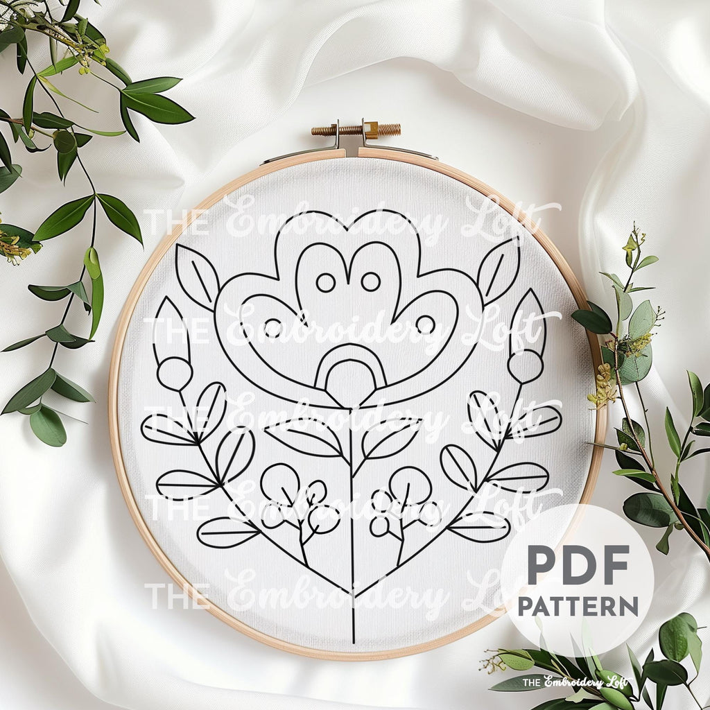 Pink Folk Flower Hand Embroidery Pattern