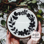 Black Floral Wreath Hand Embroidery Pattern