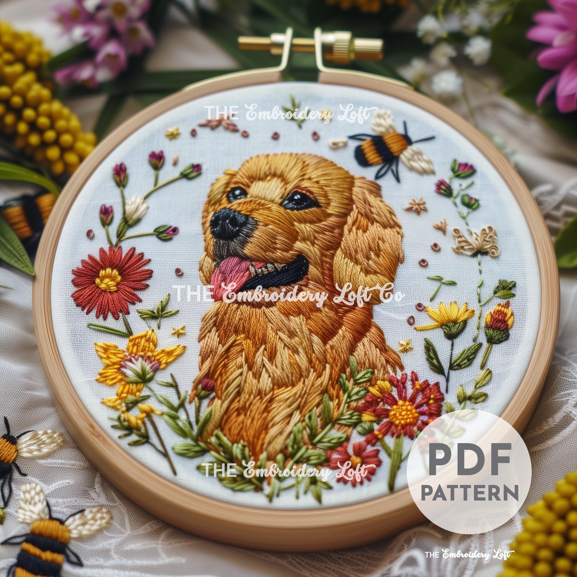 Golden Retriever Hand Embroidery Pattern