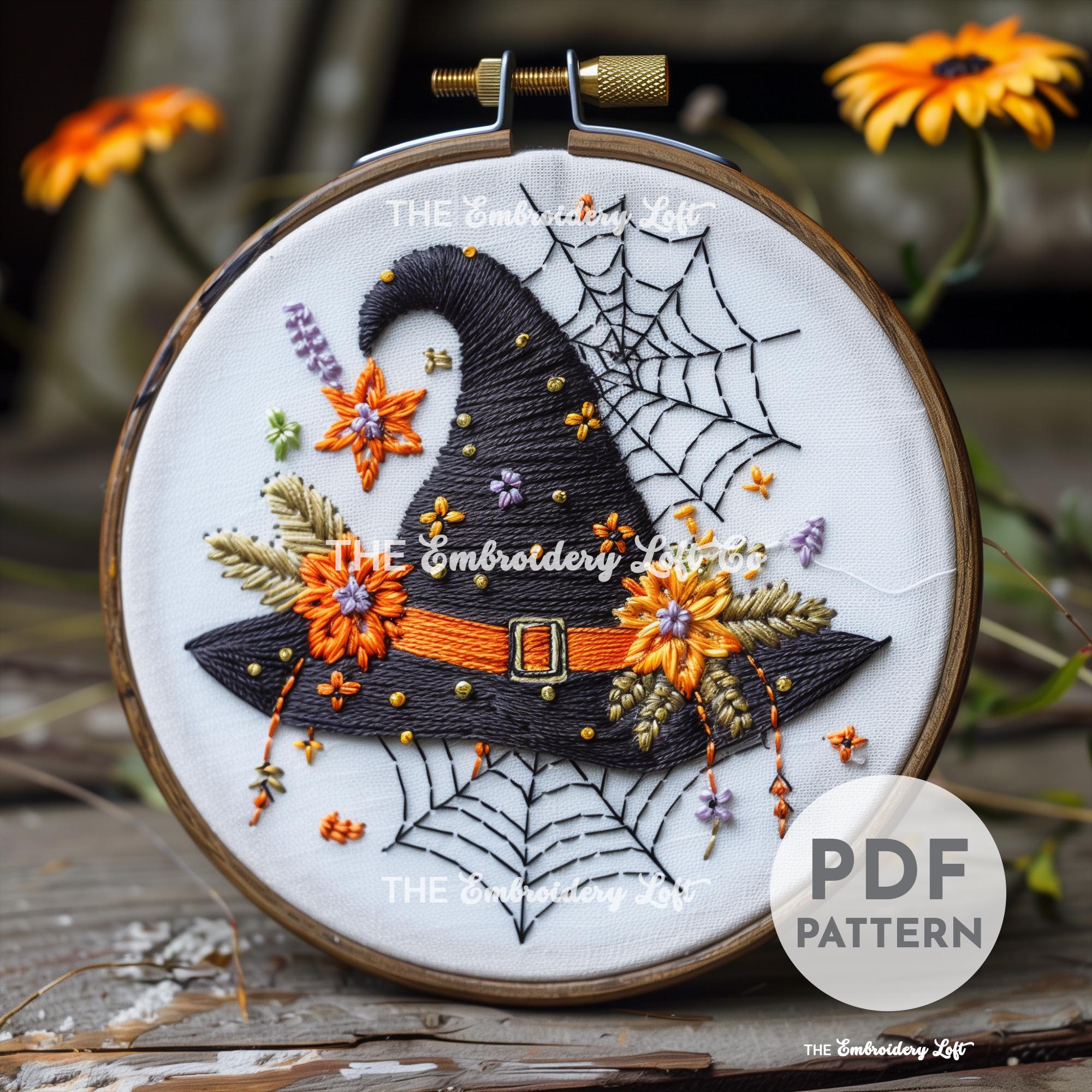 Floral Witch Hat Hand Embroidery Pattern