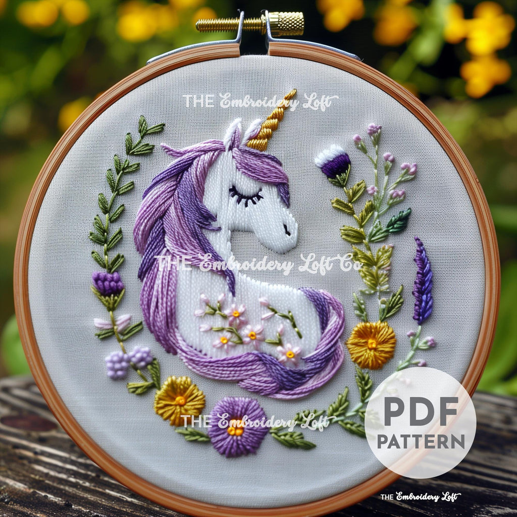 Purple Unicorn Hand Embroidery Pattern