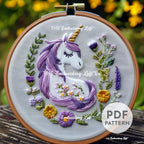 Purple Unicorn Hand Embroidery Pattern