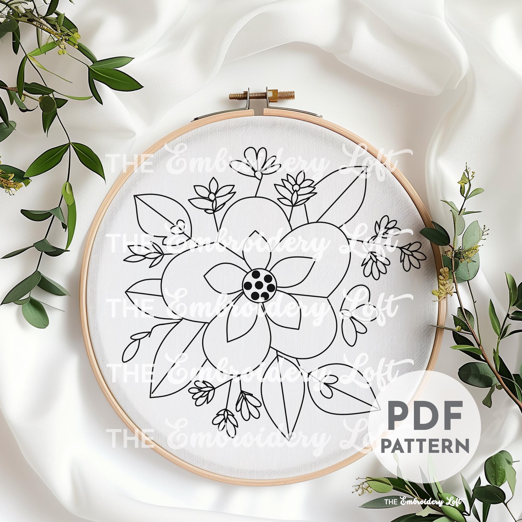 Blue Folk Flower Hand Embroidery Pattern