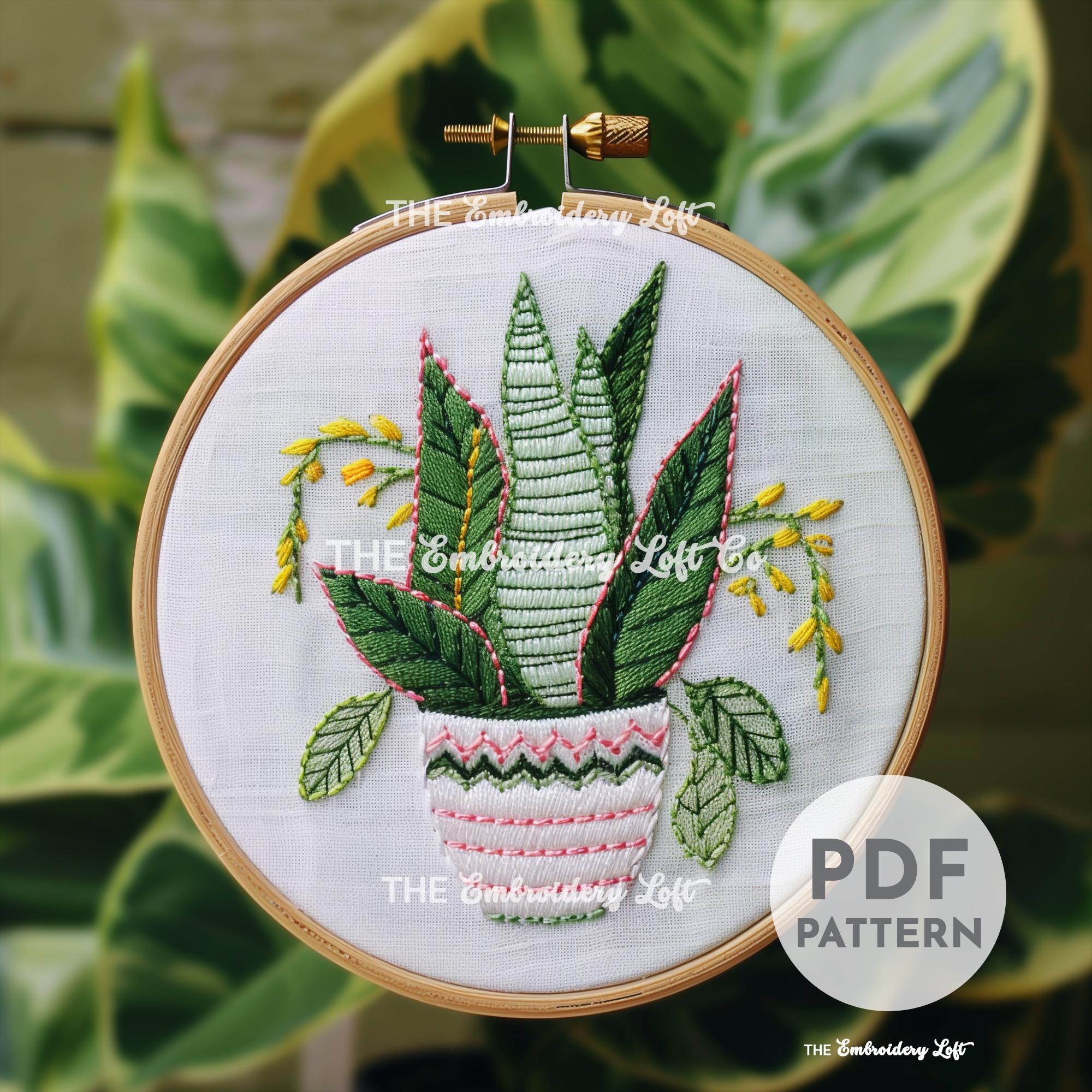 Snake Plant Hand Embroidery Pattern