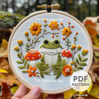 Autumn Frog Hand Embroidery Pattern
