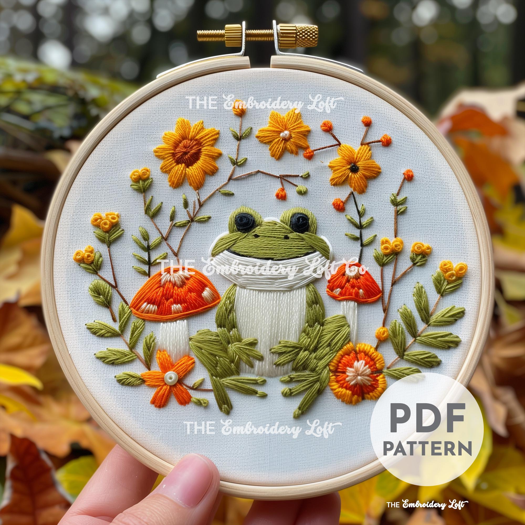 Autumn Frog Hand Embroidery Pattern