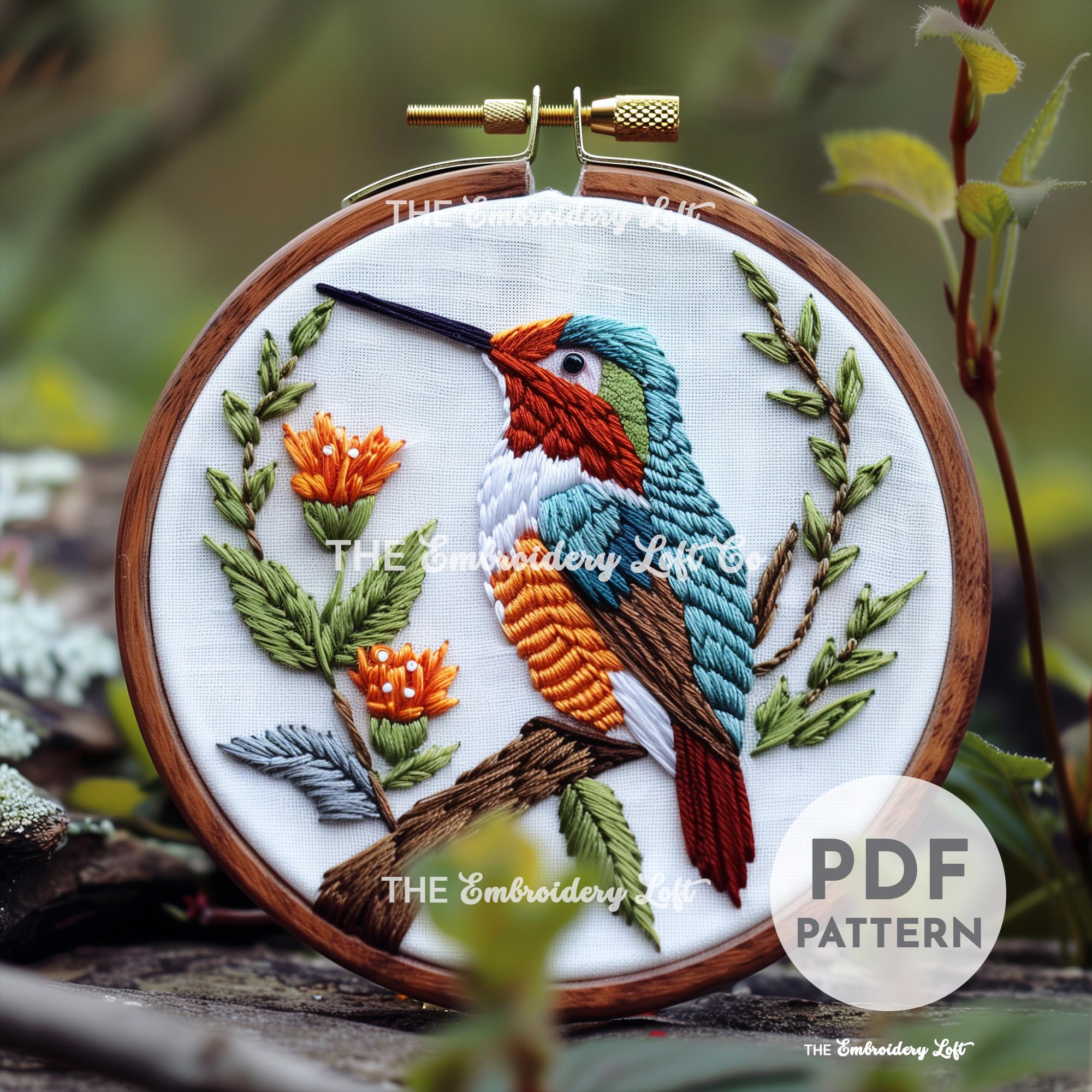 Tropical Hummingbird Hand Embroidery Pattern