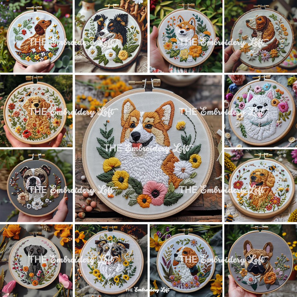 MINI COLLECTION, Dogs Hand Embroidery Pattern Collection, Current and Future Designs, Lifetime Access, Hand Embroidery, Embroidery PDF