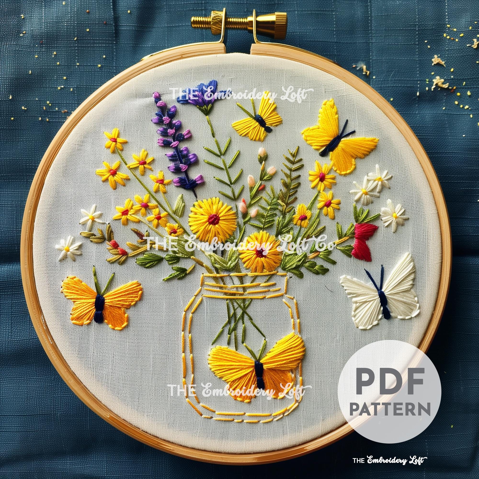 Butterflies and Wildflowers Hand Embroidery Pattern