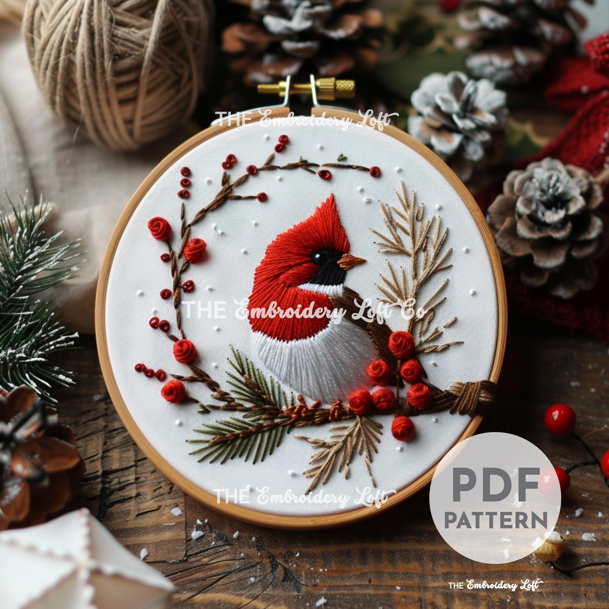 Red Cardinal Hand Embroidery Pattern