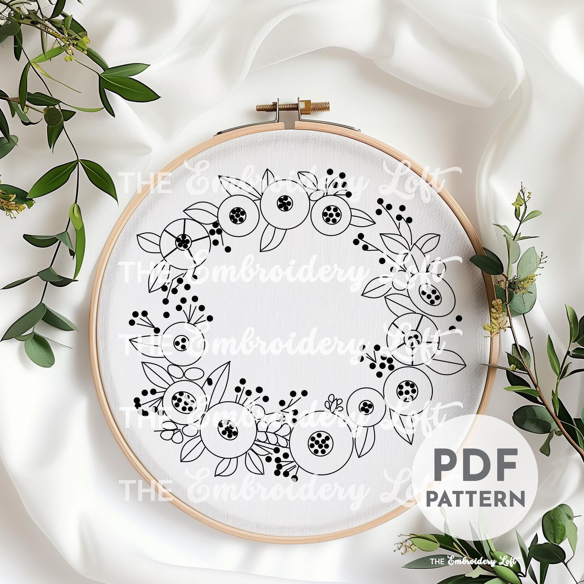 Blooming Wreath Hand Embroidery Pattern