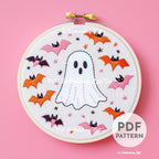 Retro Ghost with Bats Hand Embroidery Pattern