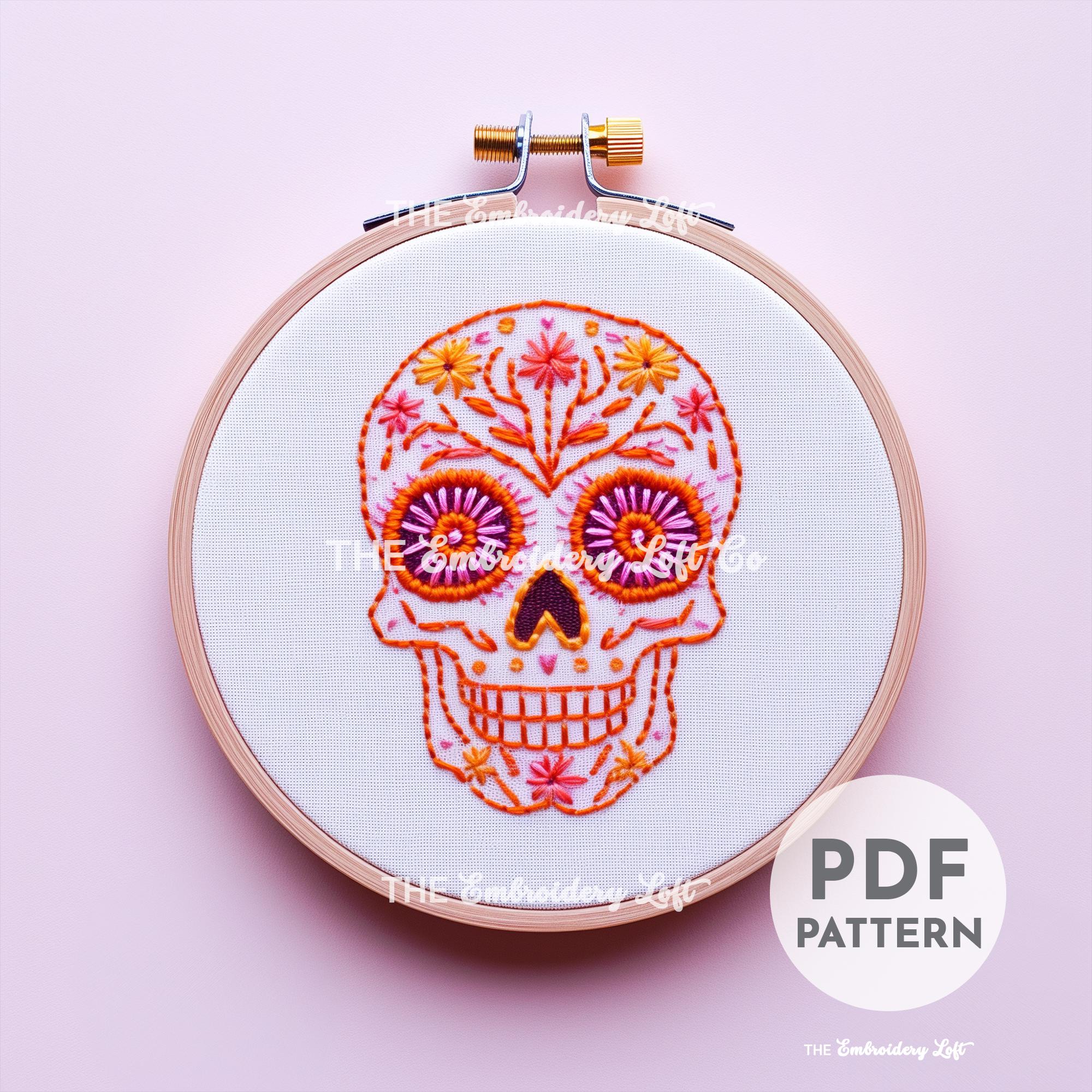 Pink Calaca Hand Embroidery Pattern