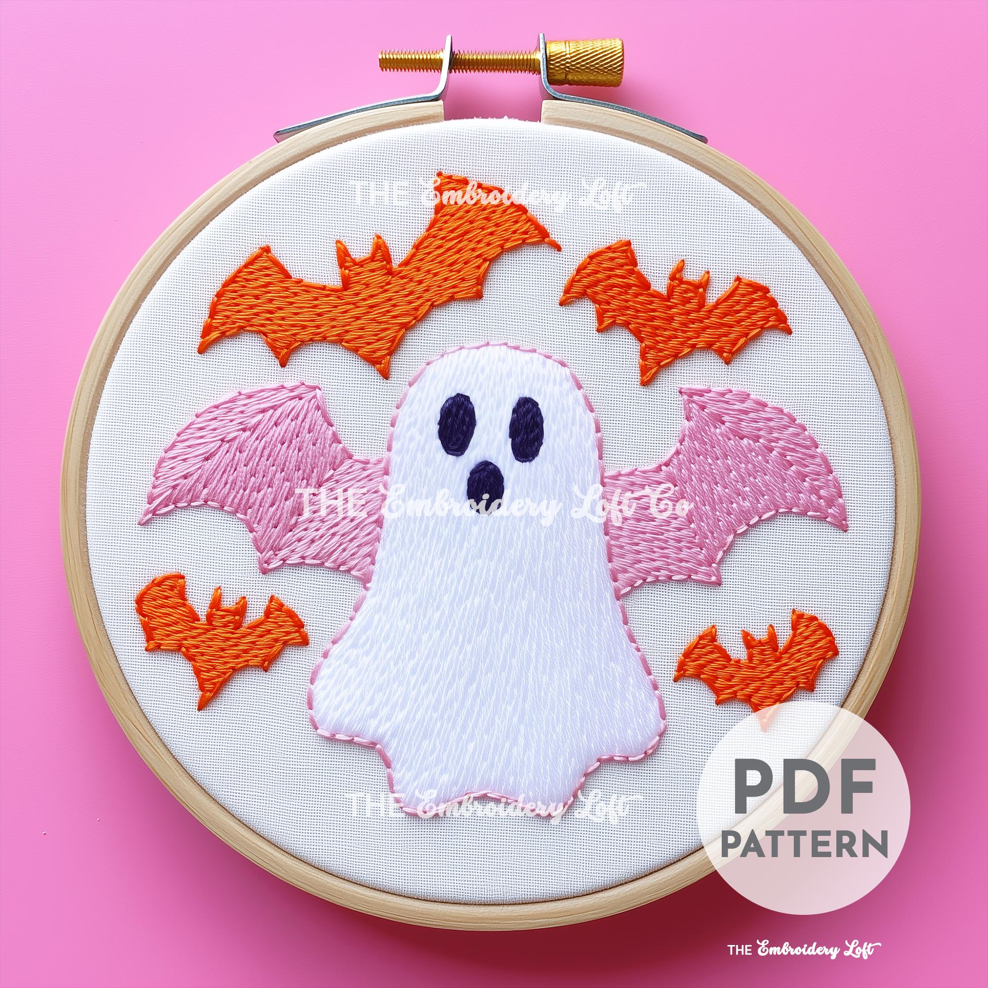 Ghost with Bats Hand Embroidery Pattern