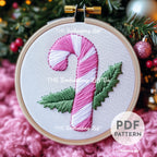 Pink Candy Cane Hand Embroidery Pattern