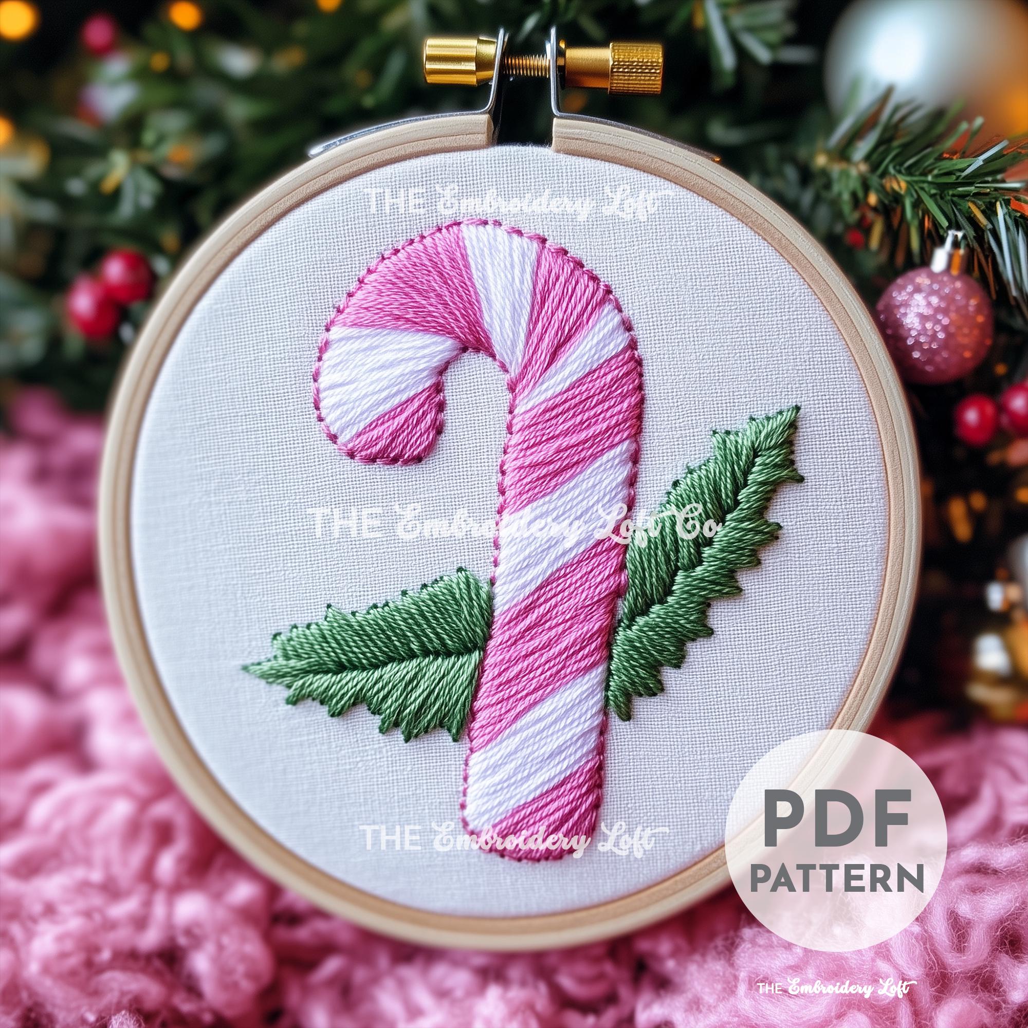 Pink Candy Cane Hand Embroidery Pattern