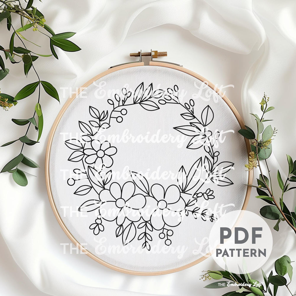 Blushing Floral Wreath Hand Embroidery Pattern
