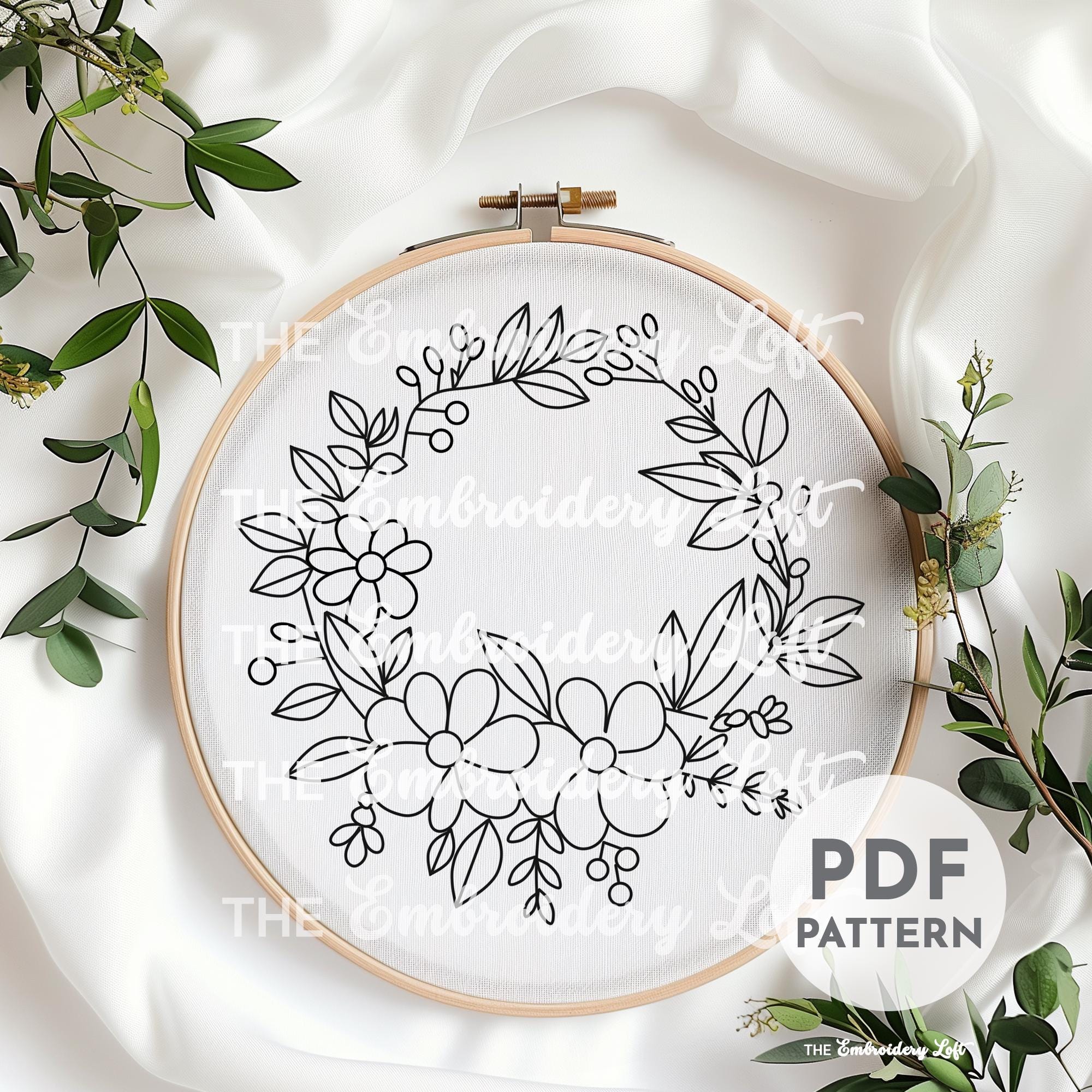 Blushing Floral Wreath Hand Embroidery Pattern