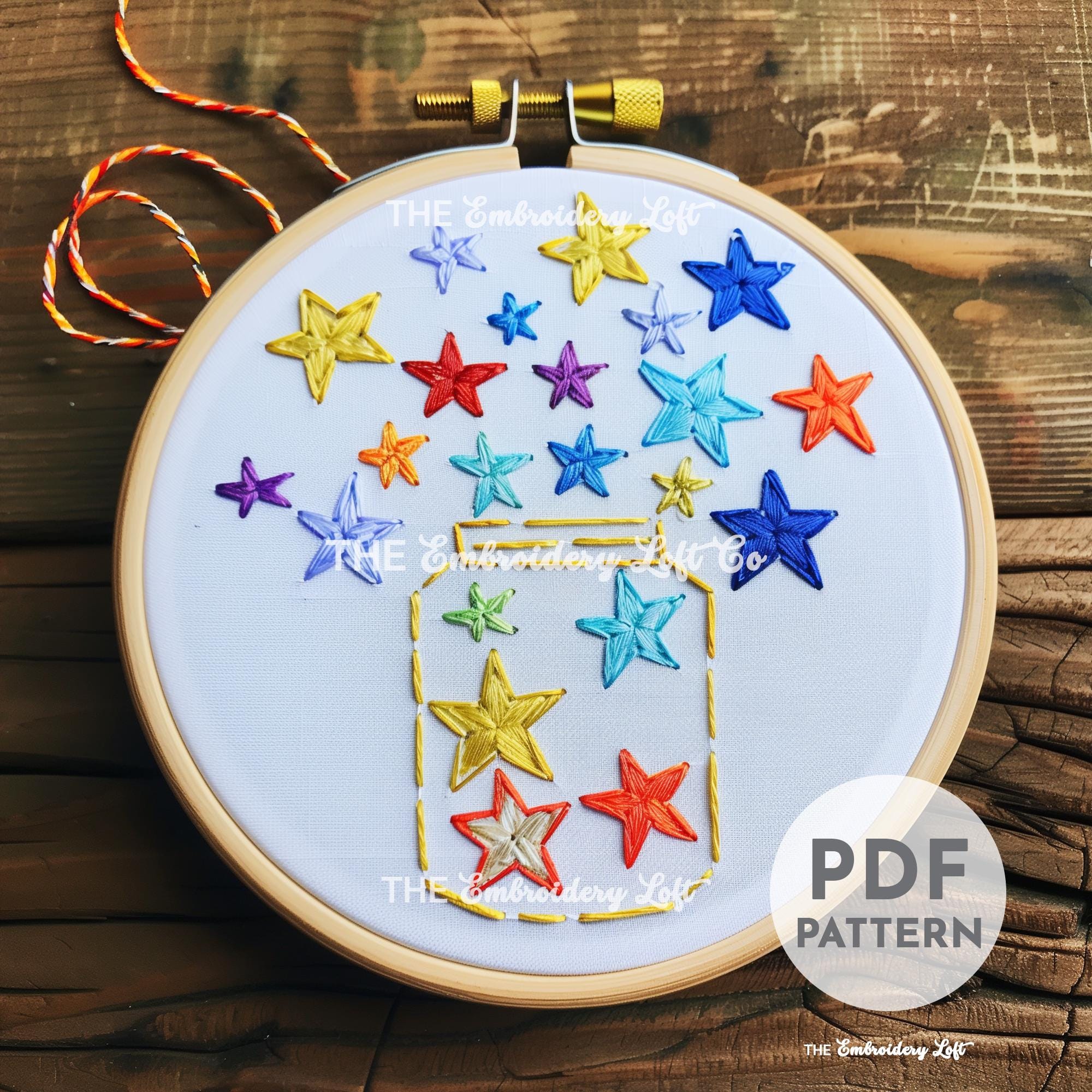 Rainbow Jar of Stars Hand Embroidery Pattern