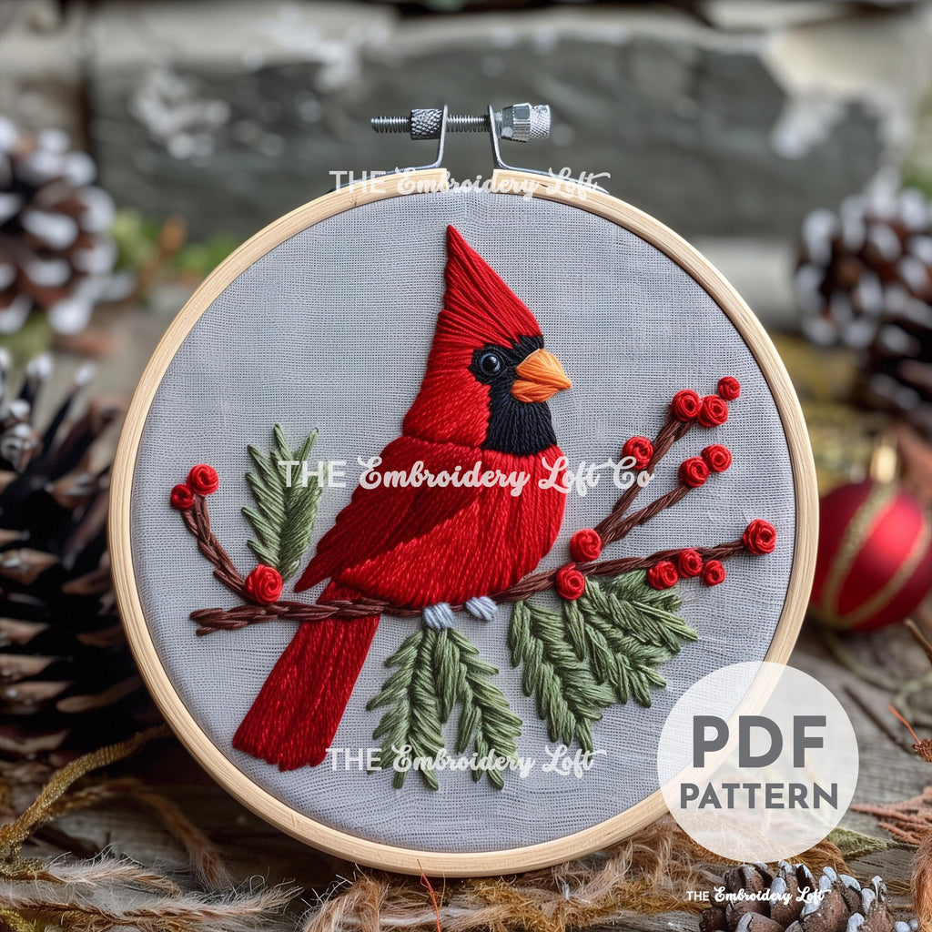 Red Cardinal Hand Embroidery Pattern