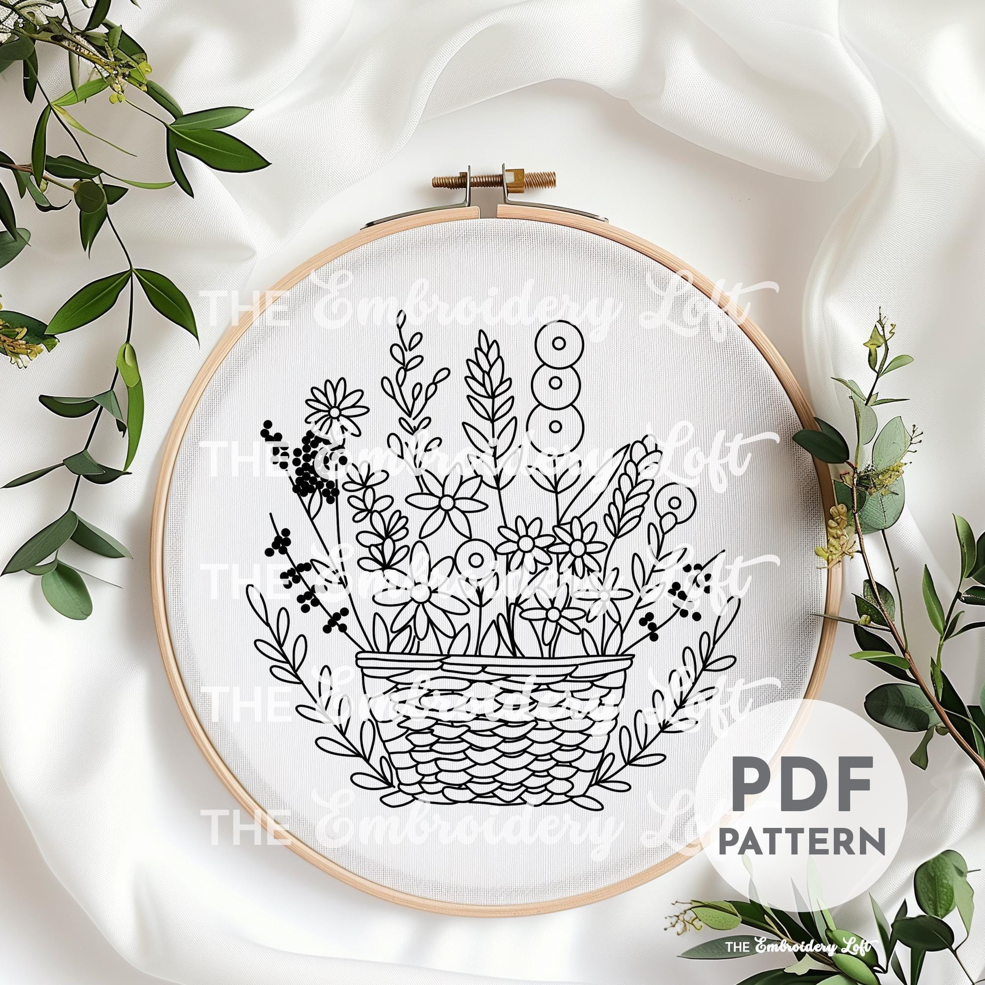 Basket of Wildflowers Hand Embroidery Pattern