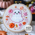 Retro Ghost with Flowers Hand Embroidery Pattern