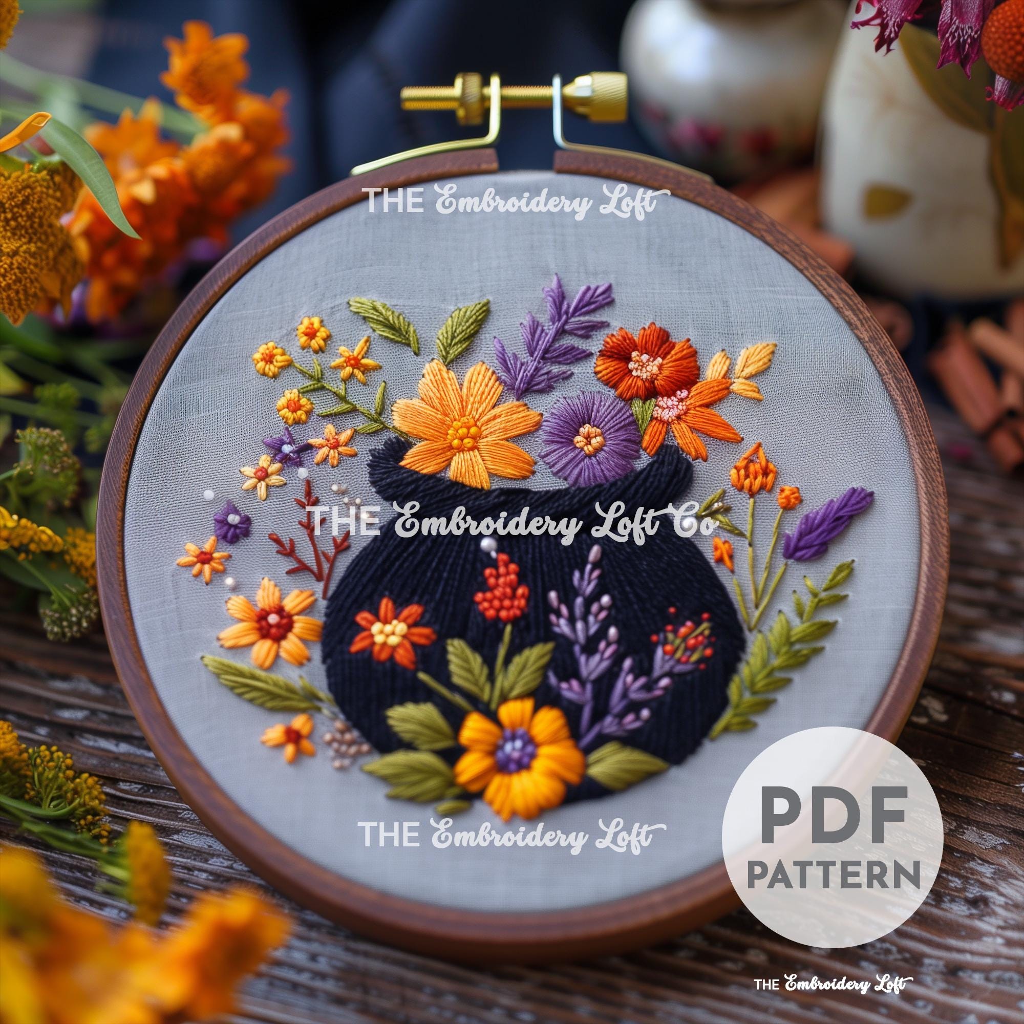 Floral Cauldron Hand Embroidery Pattern