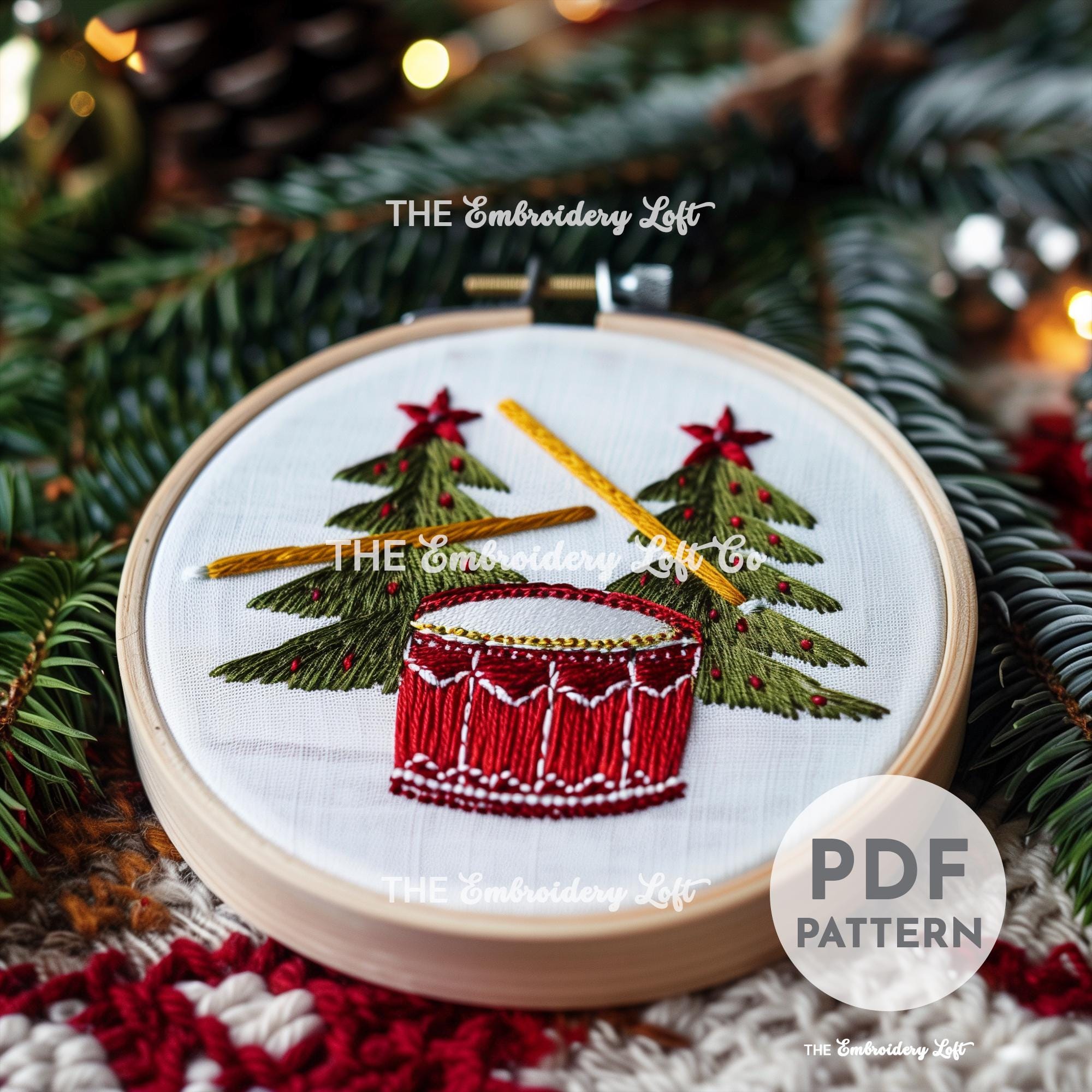 Twelve Days of Christmas, Drummers Drumming Hand Embroidery Pattern
