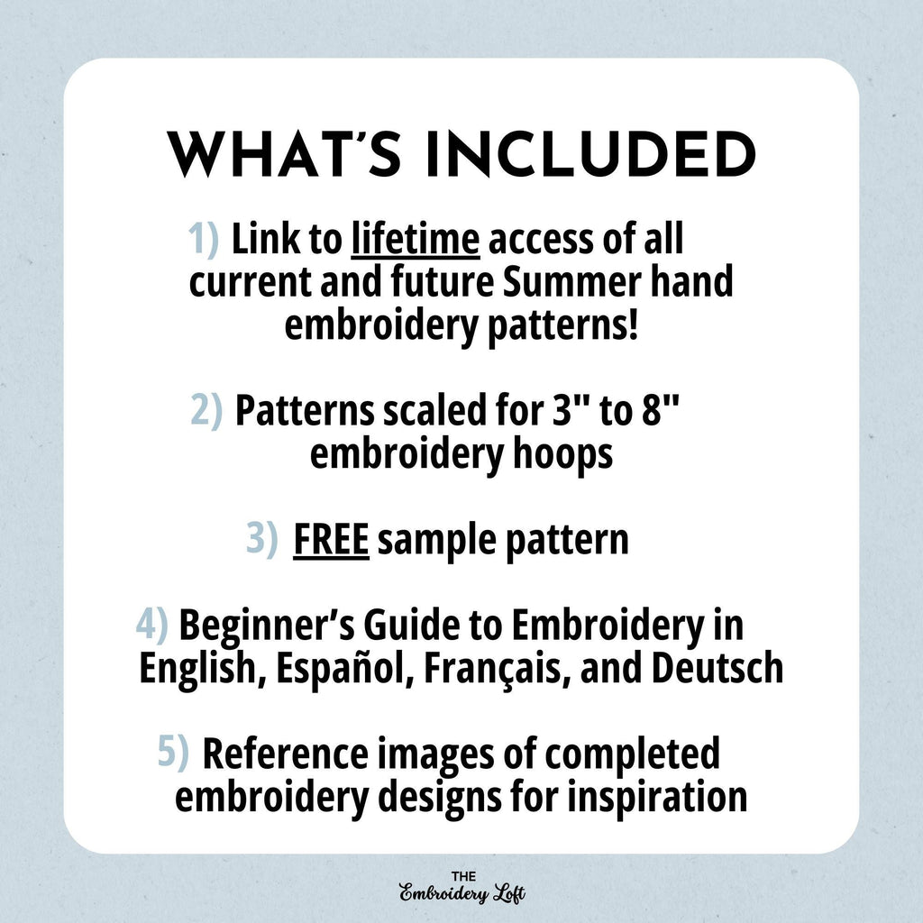 MINI COLLECTION, Summer Hand Embroidery Pattern Collection, Current and Future Designs, Lifetime Access, Hand Embroidery, DIY
