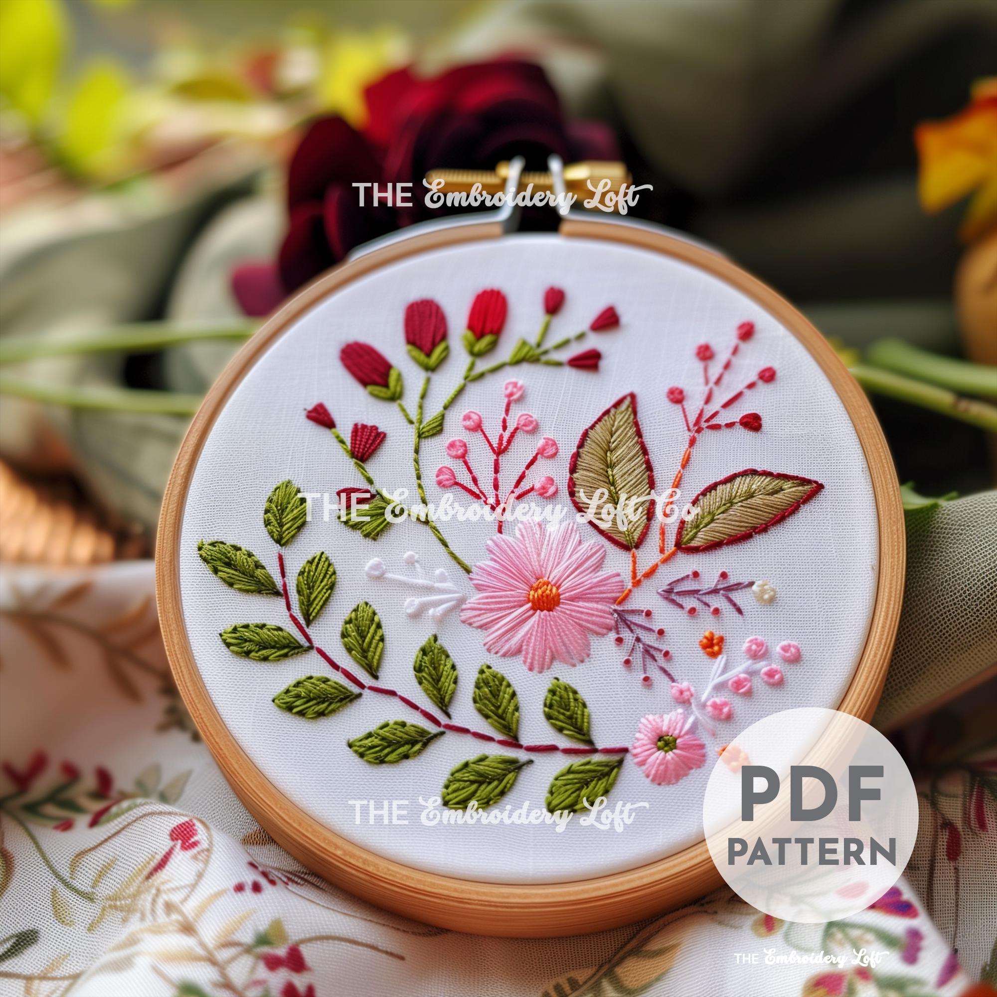 Pink Folk Flower Hand Embroidery Pattern
