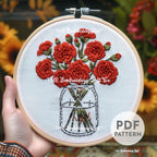Vase of Carnations Hand Embroidery Pattern